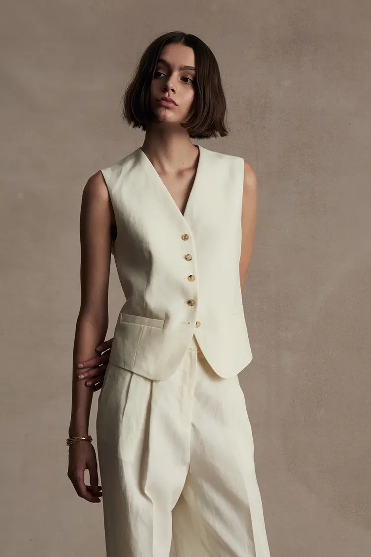 White Linen Waistcoat Womens Off White